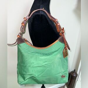 Dooney & Bourke Green Nylon Shoulder Bag — Leather Trim